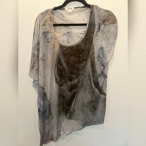 Helmut Lang Abstract Print Short Sleeve Tee - Gray and Brown